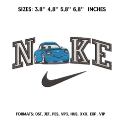 nike sally carrera embroidery design file/ cars anime embroidery design/ nike logo machine embroidery / design pes dst