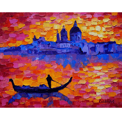 venice oil painting italy original art italian landscape painting on canvas gondola art impasto 12" x 16" by colibri art