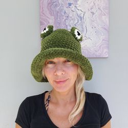 frog hat knit frog bucket hat crochet green velvet frog bucket hat