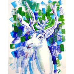 stag painting wildlife original art animal wall art deer artwork