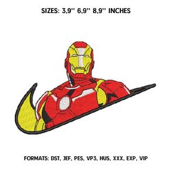 iron man embroidery design file/ marvel anime embroidery design/ machine  design pes dst. nike iron man embroidery