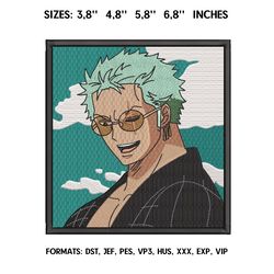 One Piece Zoro Embroidery Design File, One Piece Anime Embro