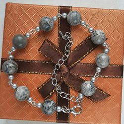 jasper  bracelet, made of large round gray jasper beads,
