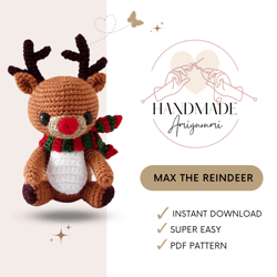 max the reindeer amigurumi doll pattern for your children's, cute amigurumi pattern, doll pattern crochet