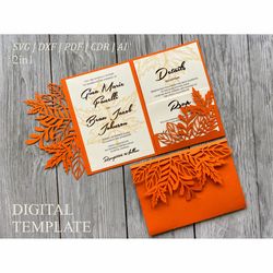 5x7 svg set of maple leaf wedding invitation template tri fold & place card, fall autumn invitation lasert cut cricut