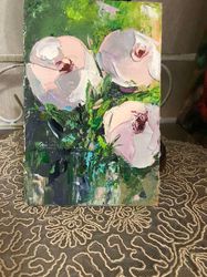 pionies floral oil painting minipainting original art