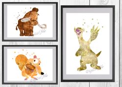 ice age disney set art print digital files decor nursery room watercolor