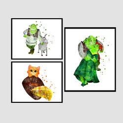 shrek disney set art print digital files decor nursery room watercolor