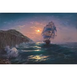 seascape with sailing ship oil on canvas 23,6x15,8in