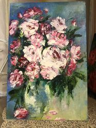 roses bouquet oil painting original art handmade