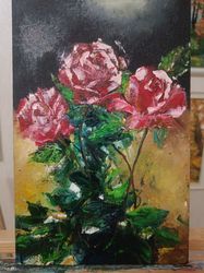 roses original painting floral art handmade