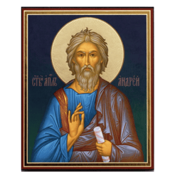 Saint Andrew the First Called Apostle | Silver foiled icon lithography print mounted on wood | Size: 5 1/2" x 4"