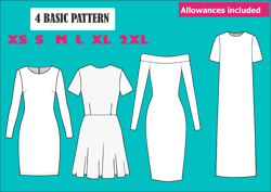 basic  dress pattern pdf  sewing pattern instant download xs s m l 2xl