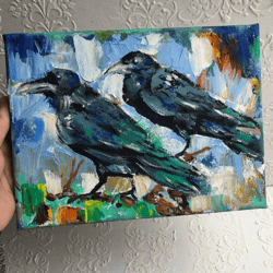 raven original painting crow acrylic art bird abstract artwork canvas art