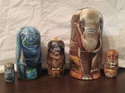 big five african animals matryoshka nesting dolls - custom wooden russian doll hand painted