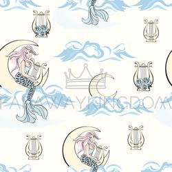 harp mermaid pattern seamless background vector illustration