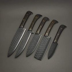 carbon steel chef set of 5 pieces ,custom handmade chef set , handmade damascus chef set ,personalized gift for mother ,