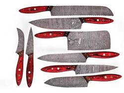 damscus steel chef set of 8pieces ,custom handmade chef set , handmade damascus chef set ,personalized gift for mother ,