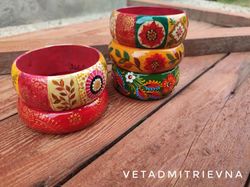 bracelet rigid wooden bracelets with hand-painted boho style