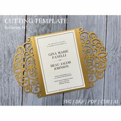 5x7 ornamental gatefold invitation template svg (cdr, ai, dxf, pdf), cricut wedding invitation, laser cut papercut cameo