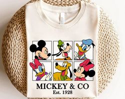 disney mickey & co est.1928 mickey and friends retro shirt, magic kingdom holiday unisex t-shirt, family birthday