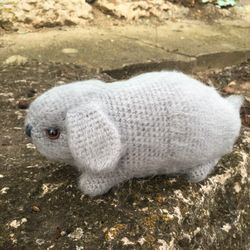 realistic gray rabbit, crocheted dutch bunny, rabbit stuffed animal, grey lop rabbit