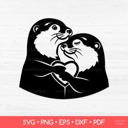 otters in love svg - silhouette cut file - otters with heart svg - valentine's day svg