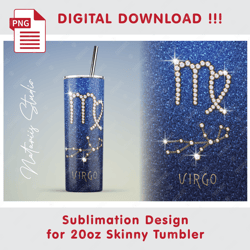 virgo zodiac sign with constellation sublimation pattern - 20oz skinny tumbler - full tumbler wrap