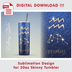 aquarius zodiac sign with constellation sublimation pattern - 20oz skinny tumbler - full tumbler wrap