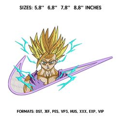 gohan super saiyan embroidery design file / dragon ball anime embroidery design/ machine embroidery pattern. swoosh nike