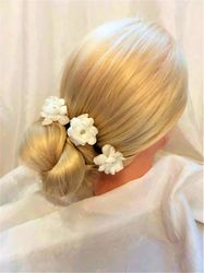 luxe bridal hair pin with silk flower, ivory floral hair pin with rhinestone accent, trendy hair pin set for wedding