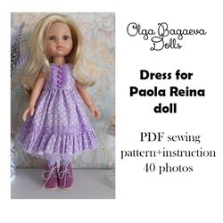 pdf file pattern sewing pattern for 12-13 inch dress for doll les cheries,dress for paola reina doll only english