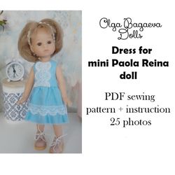 dress pattern for doll mini paola reina 8 inch doll pdf file pattern sewing pattern only english