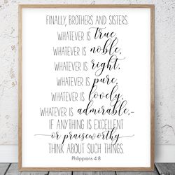 whatever is true whatever is noble, philippians 4:8, kid bible verses, printable wall art, scripture prints, christian