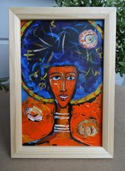 african painting black woman oil painting framed impasto painting miniature painting ethiopian painting