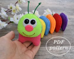 felt caterpillar toy pdf pattern, rainbow caterpillar felt pattern