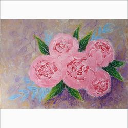 pink roses painting flower original art floral bouquet wall art acrylic painting