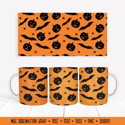 halloween pumpkins and bats mug wrap sublimation design