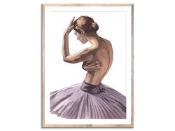 ballet art print ballerina painting faceless portrait ballet dancer watercolor painting neutral beige and purple poster