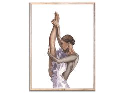 ballerina wall art ballet dancer painting woman figurative watercolor art print neutral beige and purple