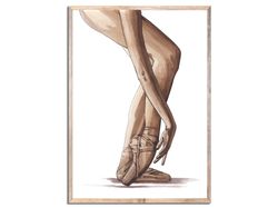 ballerina shoes art print ballerina legs watercolor painting pointe wall art ballet dancer neutral beige and brown