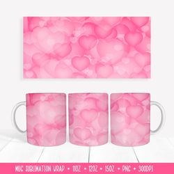 pink hearts background mug sublimation wrap. valentines mug  design