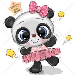 cute cartoon panda ballerina png, dancer, clipart, sublimation design, children illustration, digital clip art