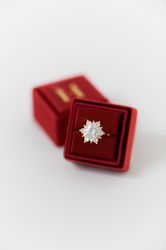 velvet ring box - petite classic square - single double slot enamel monogrammed vintage ringbox