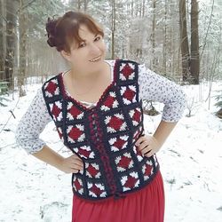 boho crochet vest in colorful granny squares women knitwear crochet patchwork top hippie festival outfit crochet corset