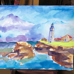 lighthouse art landscape artwork seascape original art