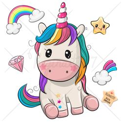 cute cartoon unicorn png, clipart, sublimation design, children printable, art