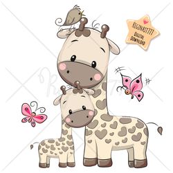 Cute Cartoon Giraffes PNG, Love, clipart, Mother, Son, Children, Sublimation Design, kids print