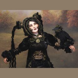 steampunk gothic art doll mira, ooak gothic dark art doll