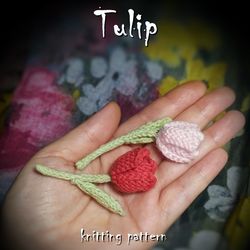 tulip knitting pattern, flower knitting pattern, amigurumi pattern, knitting diy, knitted toy, how to knit brooch